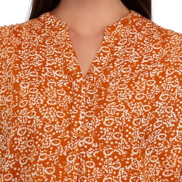 Women's Elastic Sleeve Printed Henley Top Sz Large - Picture 2 of 3